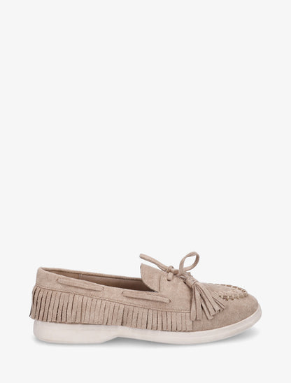 Mocassins en suédine à franges - Taupe - 1