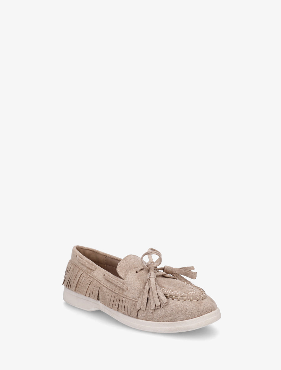 Mocassins en suédine à franges - Taupe - 2
