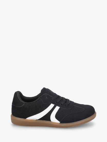 Sneakers bi-matière à semelle caoutchouc - Noir - 1