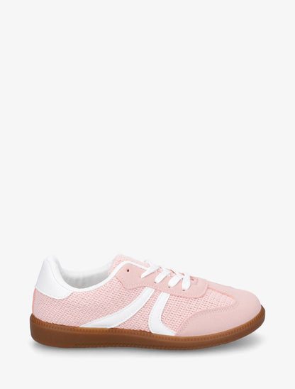 Sneakers bi-matière à semelle caoutchouc - Rose - 1