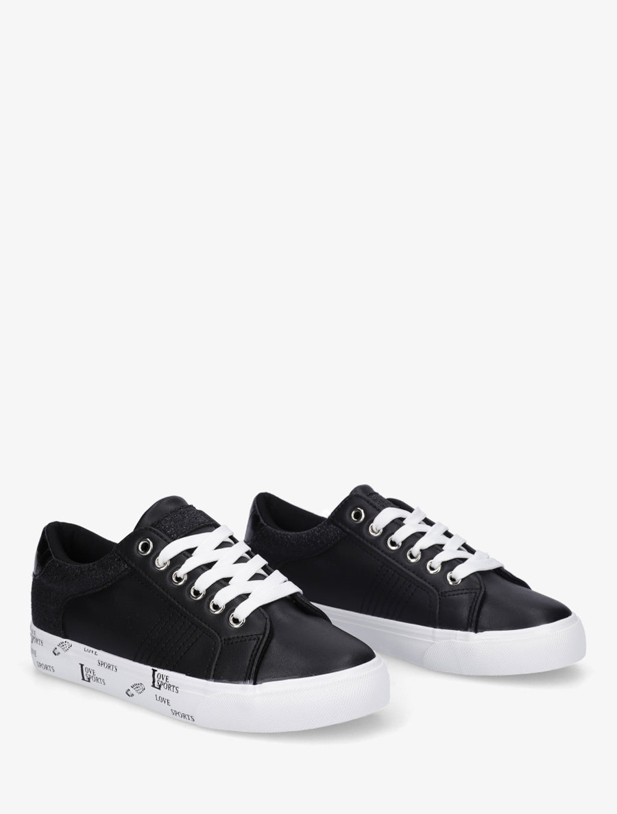 Sneakers unies à semelle floqué - Noir - 4