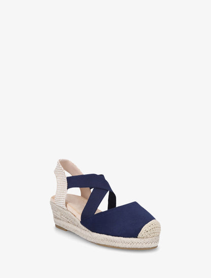 Espadrilles compensées élastiquées en suédine - Marine - 2