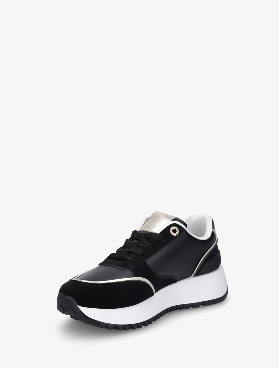Sneakers à zip décoratif et bandes dépareillés - Noir - 3