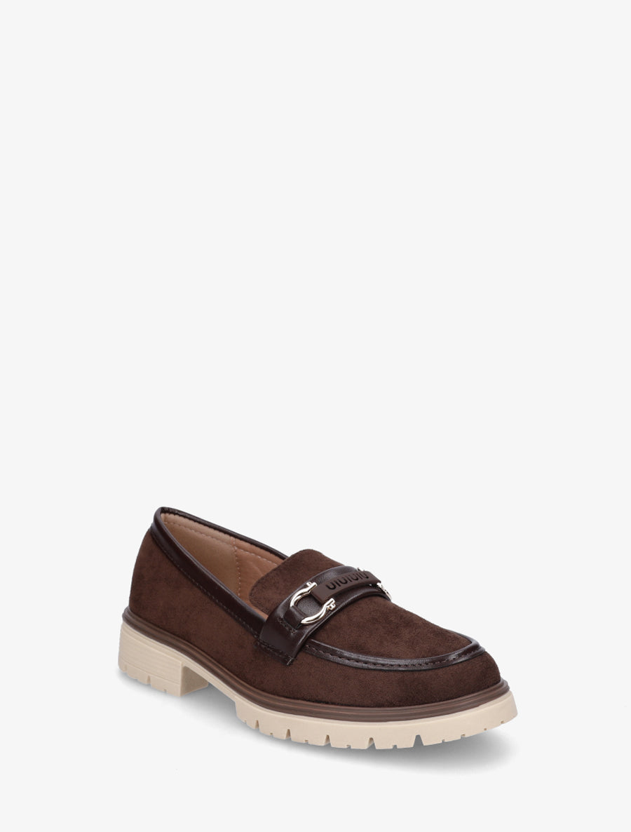 Mocassins en suédine à boucle décorative - Marron - 2