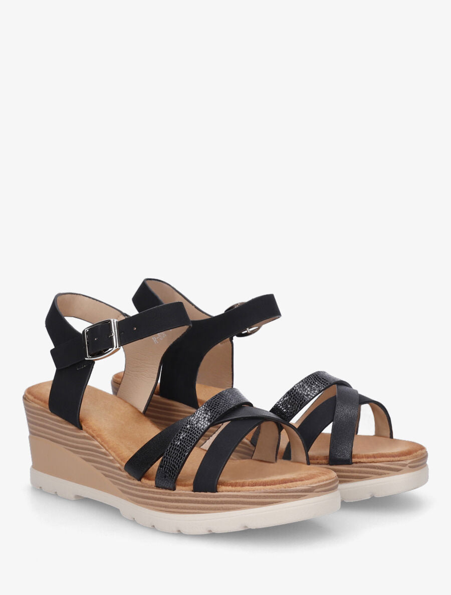 Sandales compensées brides croisées - Noir - 4