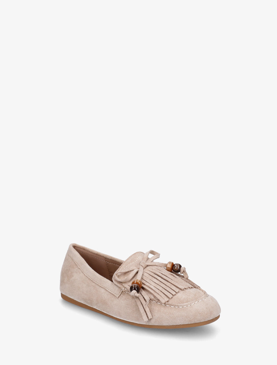 Mocassins en suédine à franges et perles - Beige - 2