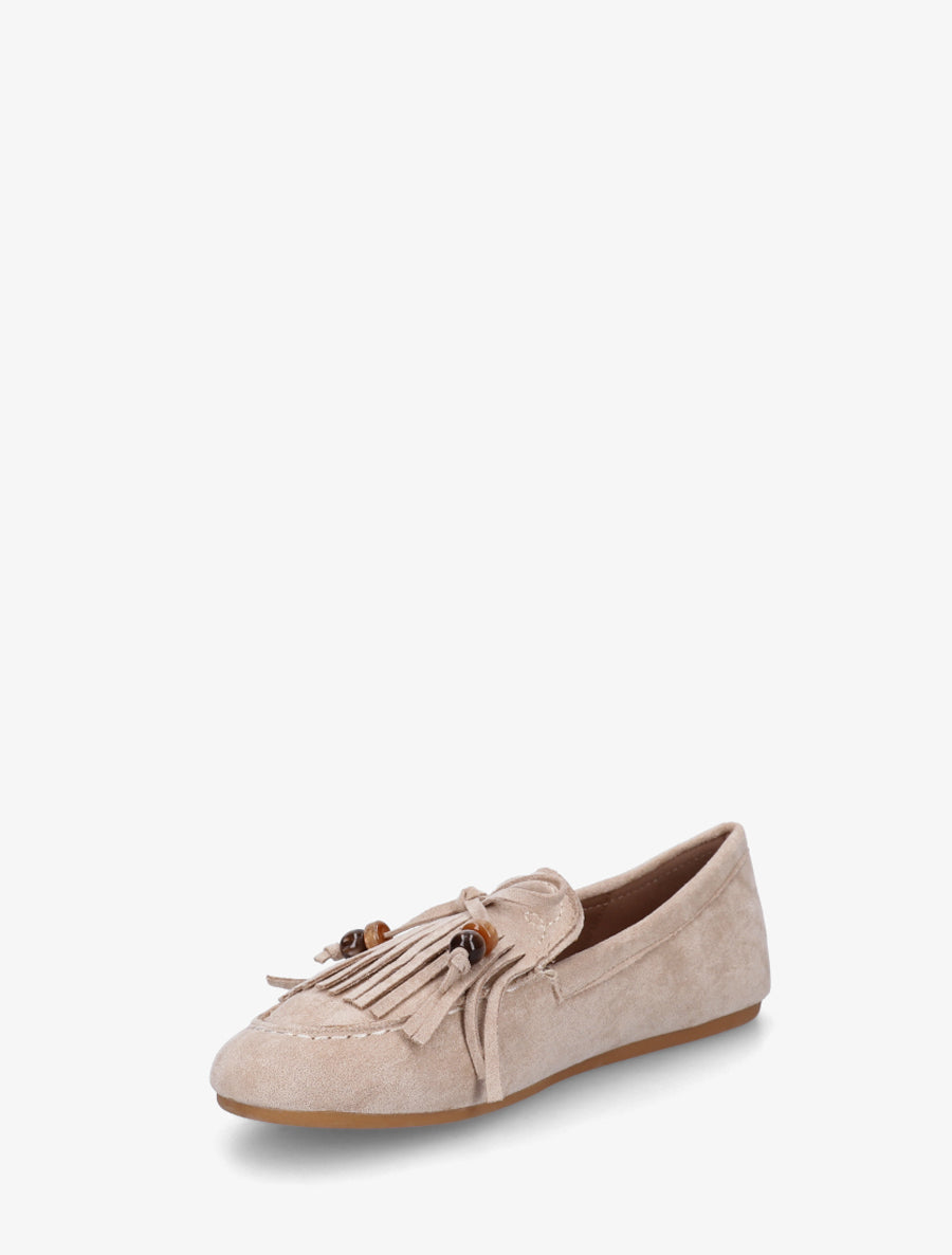 Mocassins en suédine à franges et perles - Beige - 3
