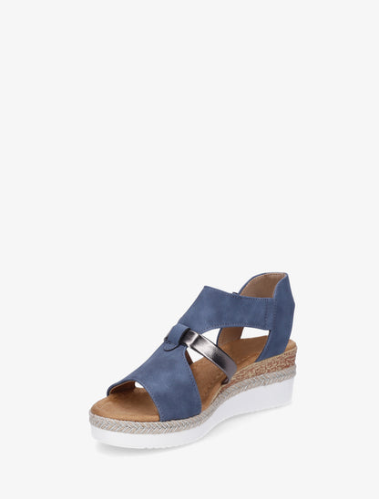 Sandales à scratch et talon compensé - Bleu foncé - 3