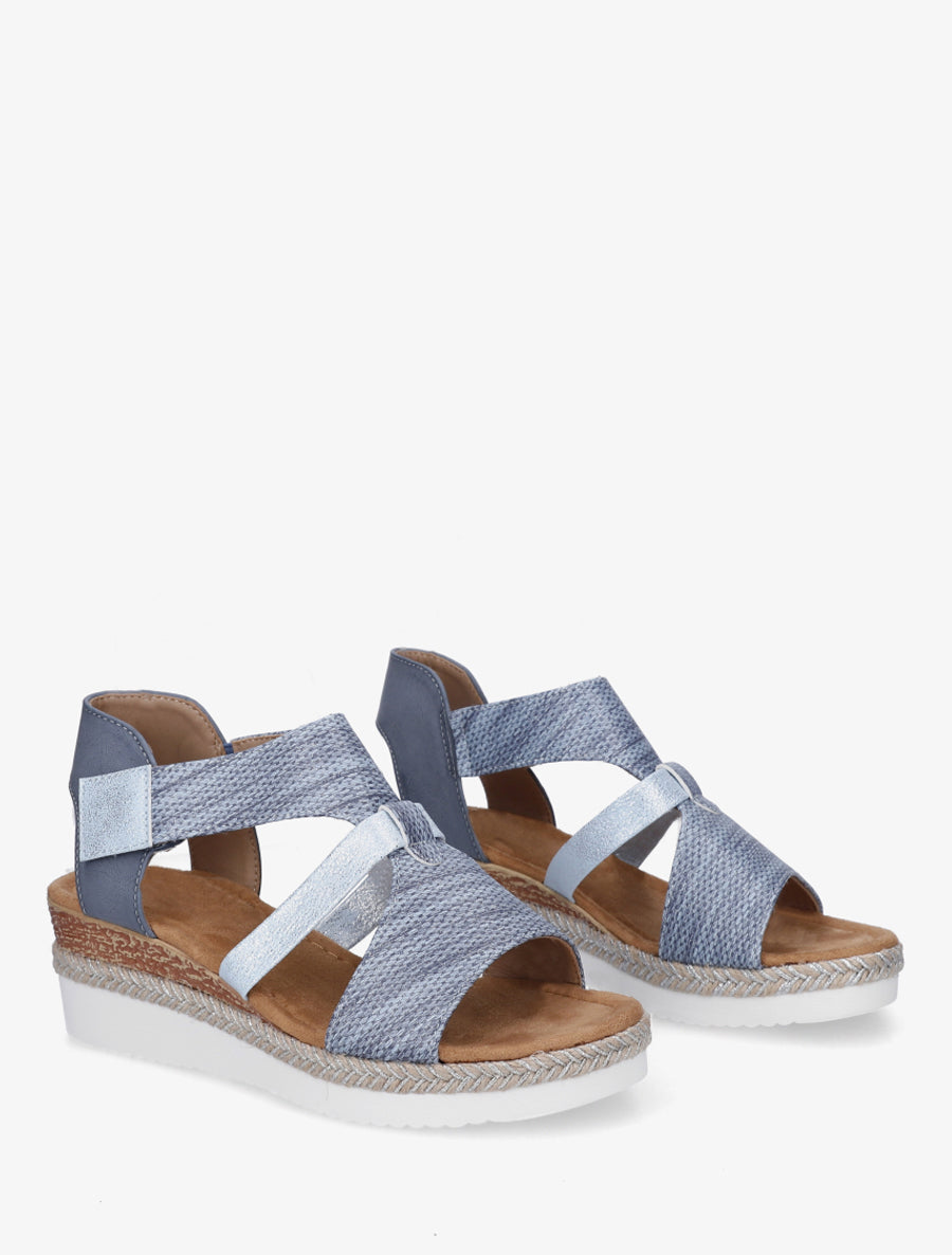 Sandales compensées à bride texturée - Bleu ciel - 4