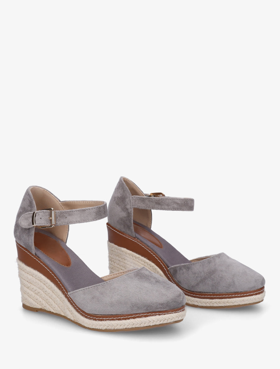 Espadrilles compensées en suédine - Gris - 4