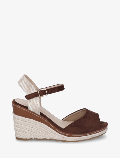 Sandales compensées à contrefort imprimé damier - Marron - 1