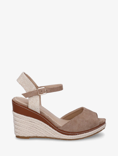 Sandales compensées à contrefort imprimé damier - Taupe - 1