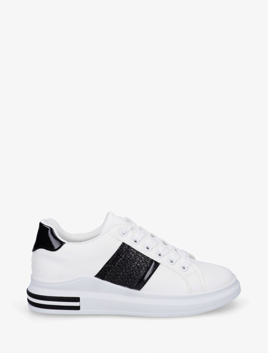 Sneakers à bandes et contrefort contastant - Noir - 1