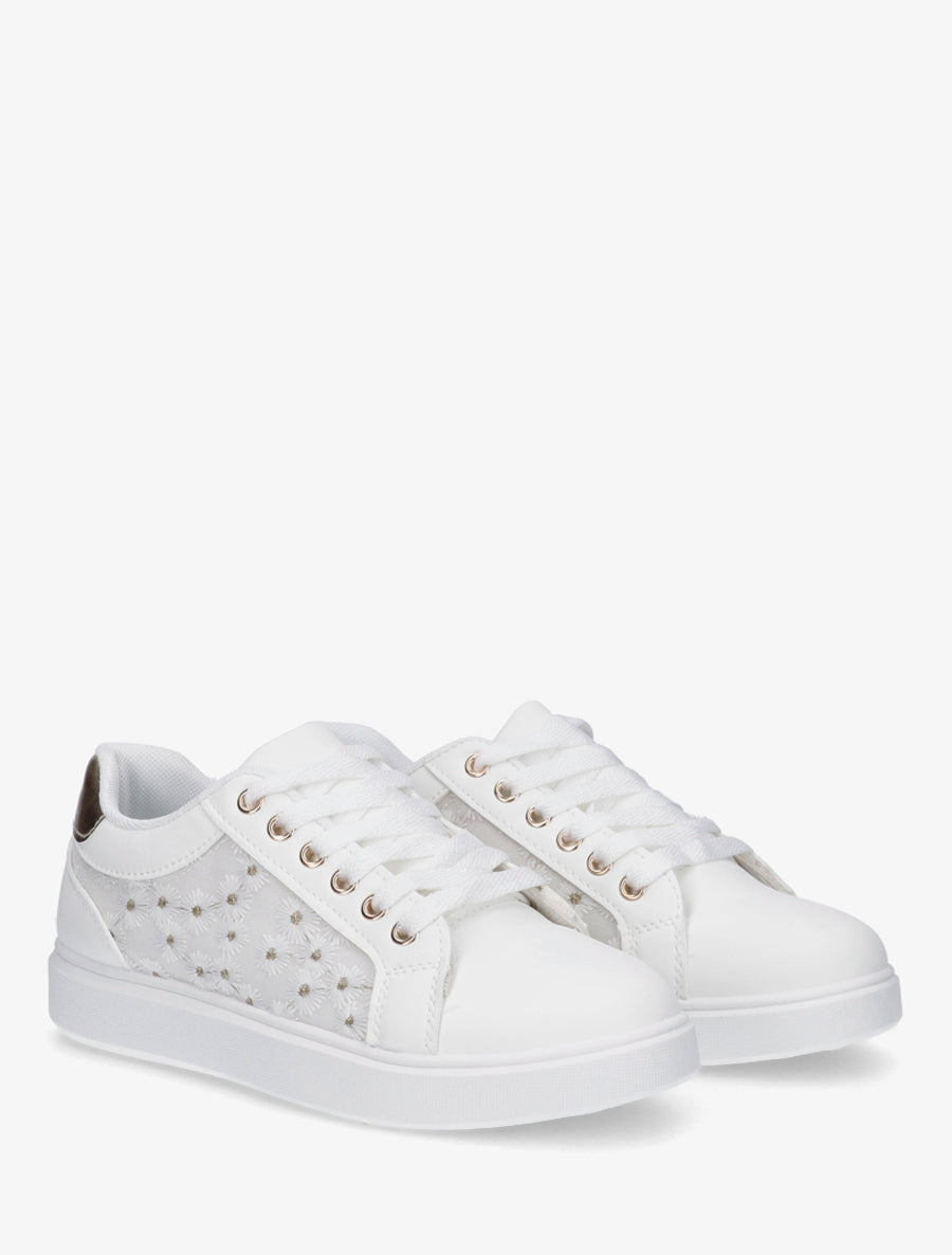 Baskets à broderie motif marguerite - Blanc - 4