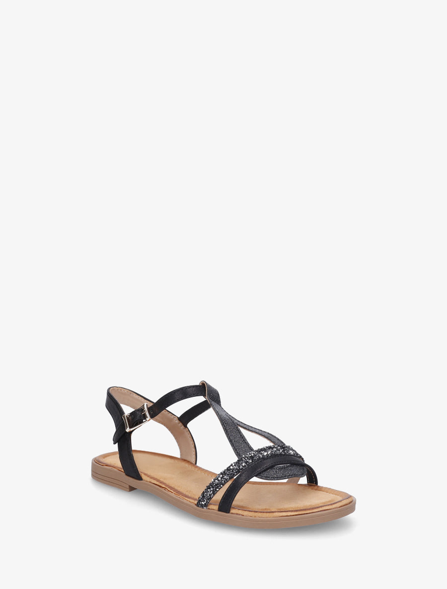 Nu-pieds à bride en T pailletée - Noir - 2