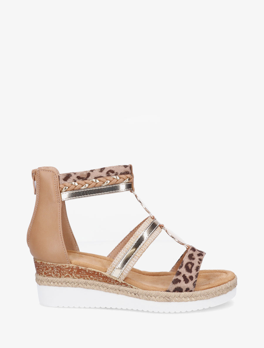 Sandales compensées à brides dépareillées - Camel - 1