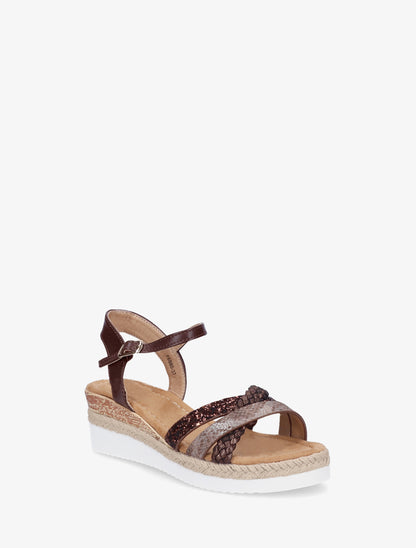 Sandales compensées à brides fantaisies pailletées - Marron - 2