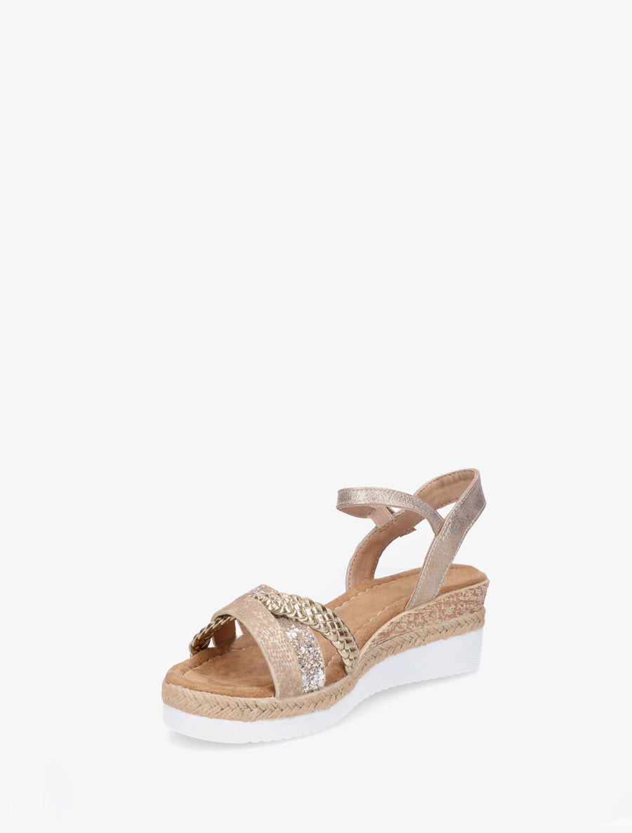 Sandales compensées à brides fantaisies pailletées - Or - 3