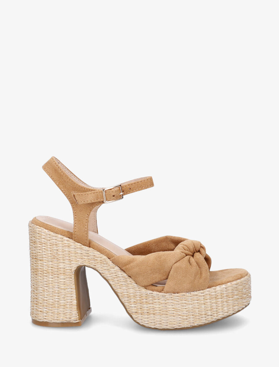 Sandales à plateforme brides croisées en suédine - Camel - 1