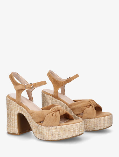 Sandales à plateforme brides croisées en suédine - Camel - 4