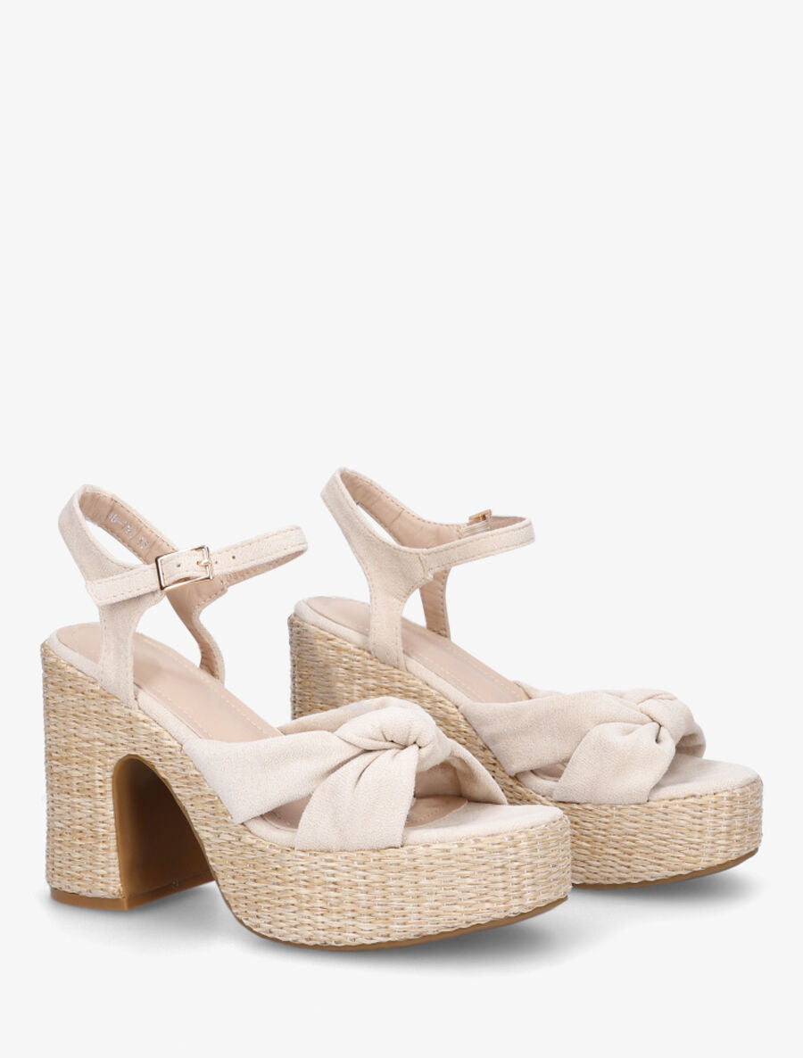 Sandales à plateforme brides croisées en suédine - Beige - 4