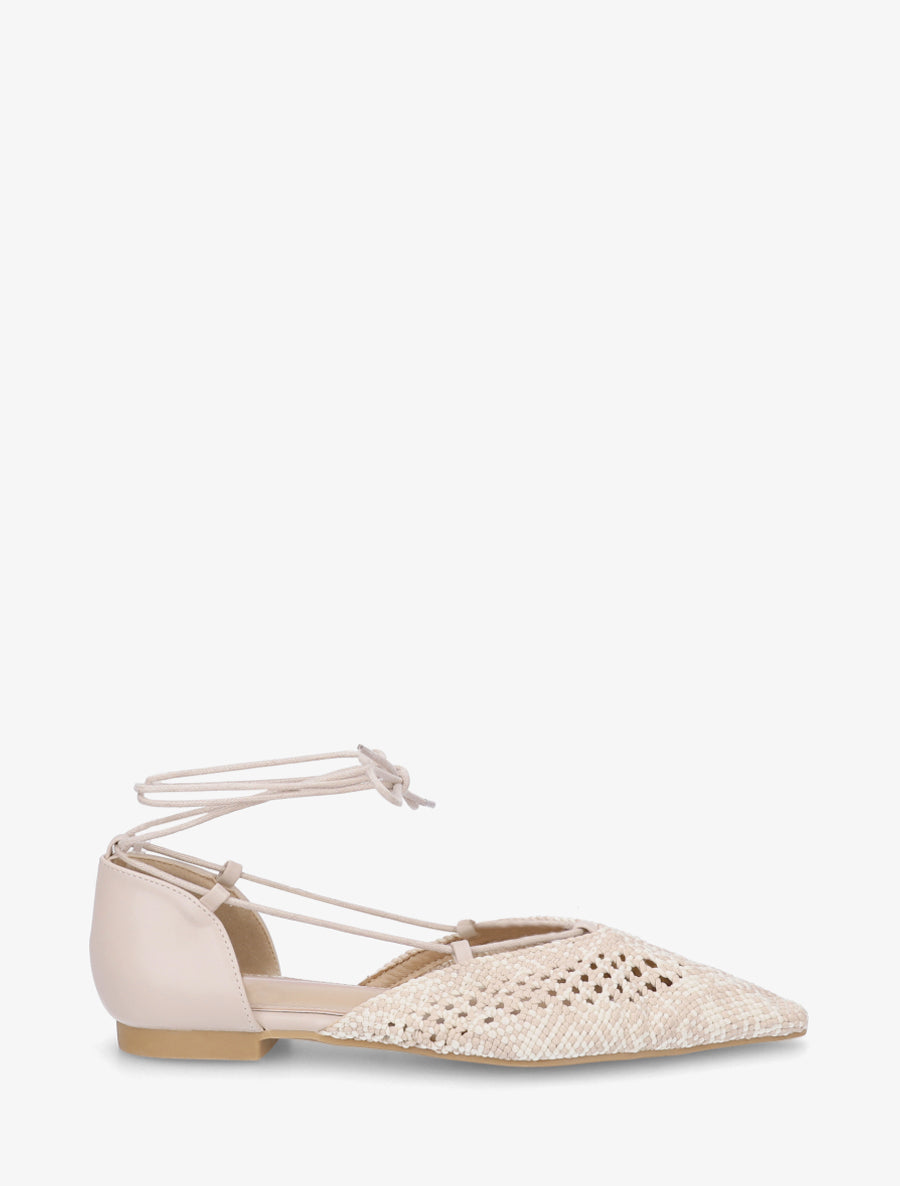 Ballerines en simili à nouer - Beige - 1