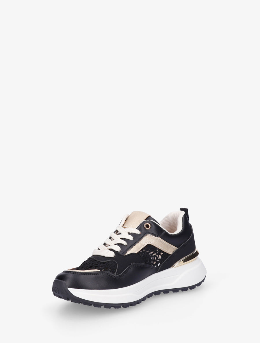 Sneakers en simili et en crochet - Noir - 3