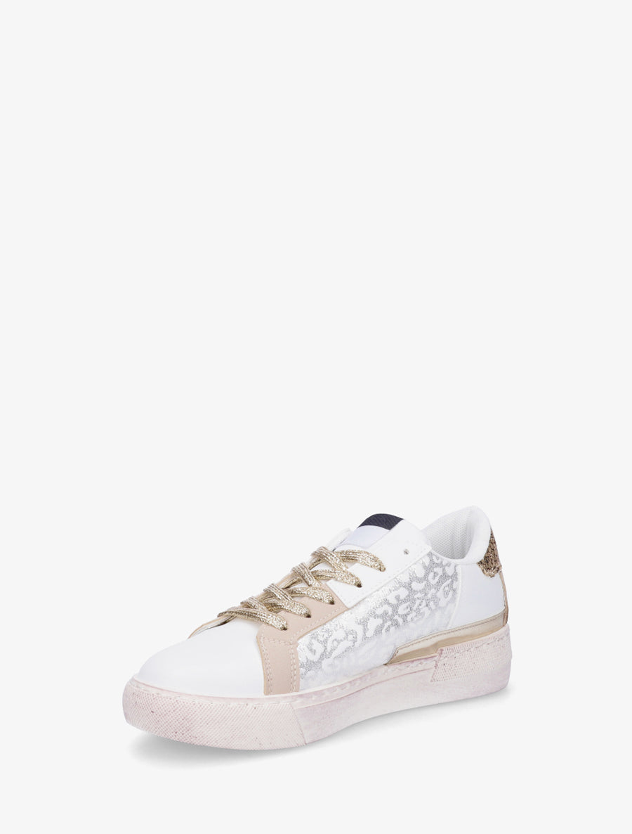 Baskets imprimé léopard irisé à paillettes - Beige - 3