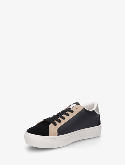 Sneakers floqués à semelle effet vintage - Noir - 3