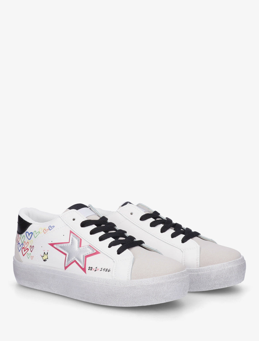 Sneakers floqués à semelle effet vintage - Gris - 4