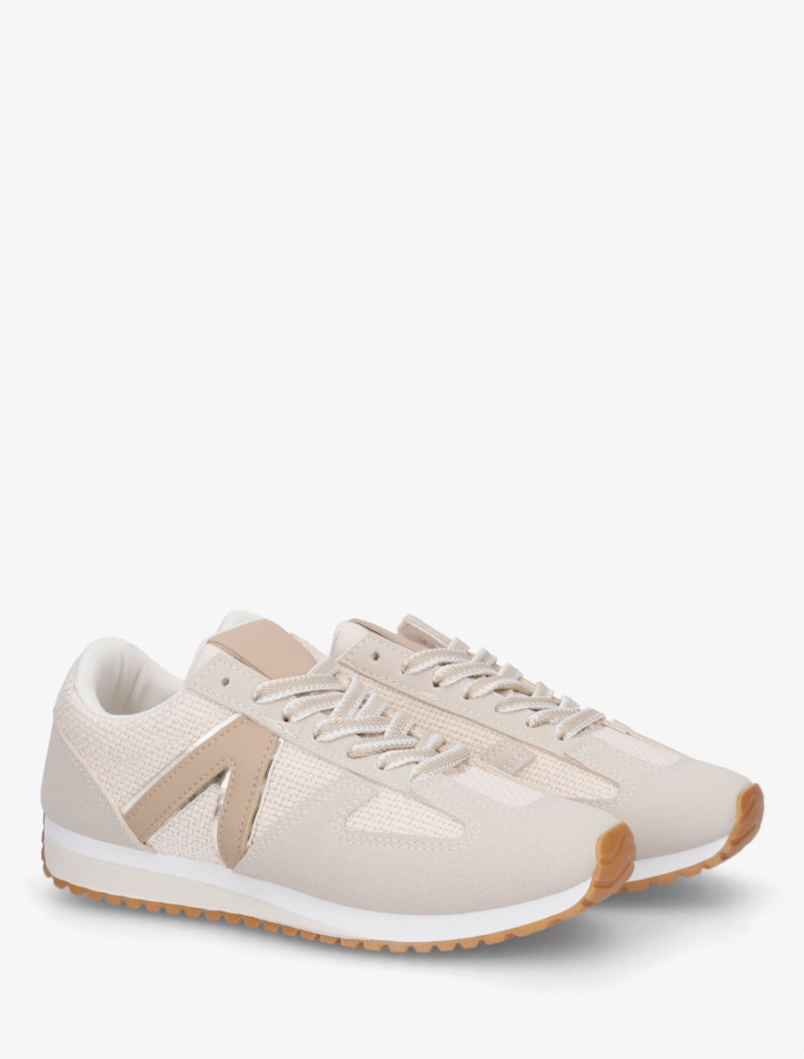 Baskets en toile tissée et simili - Beige - 4