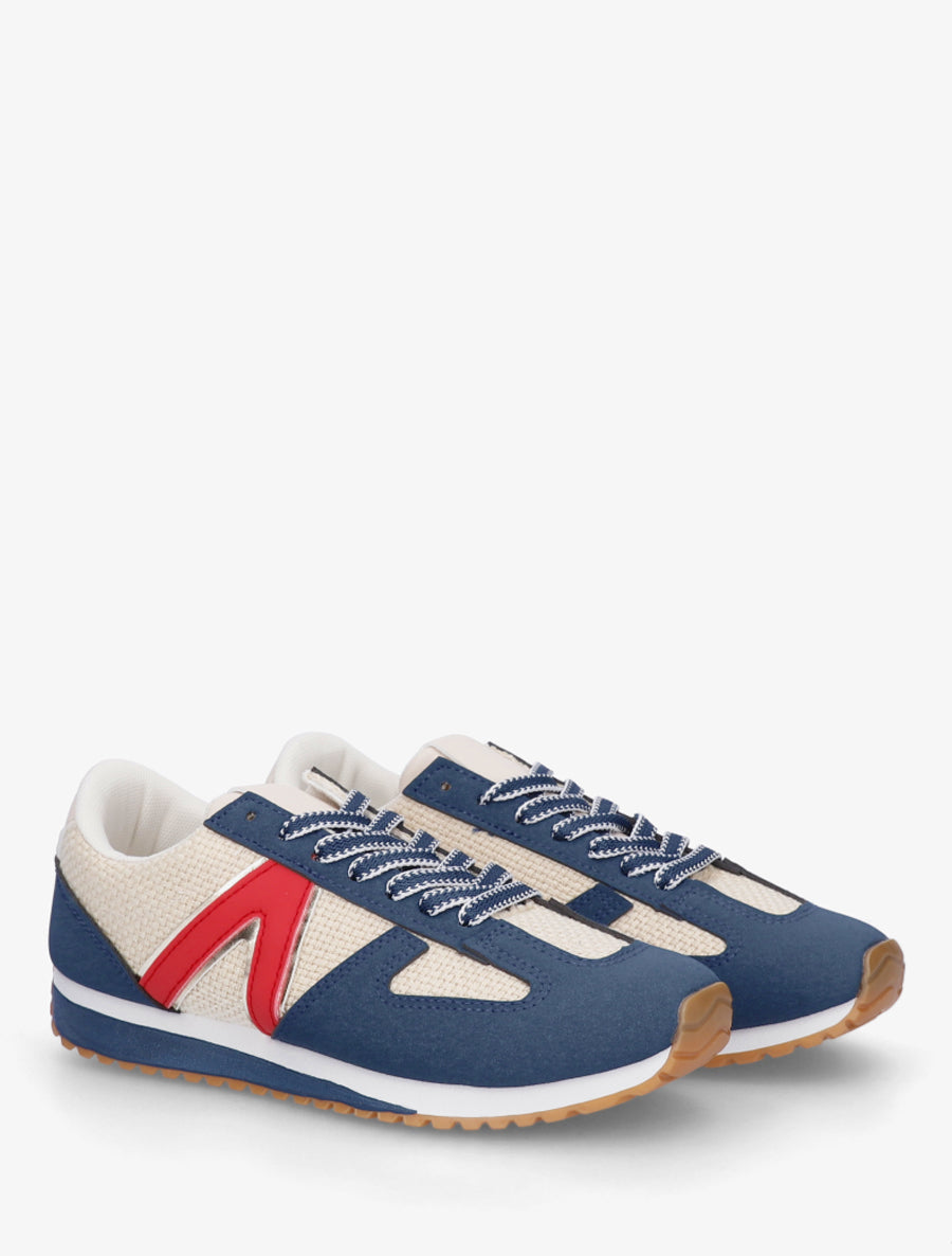 Baskets en toile tissée et simili - Bleu foncé - 4