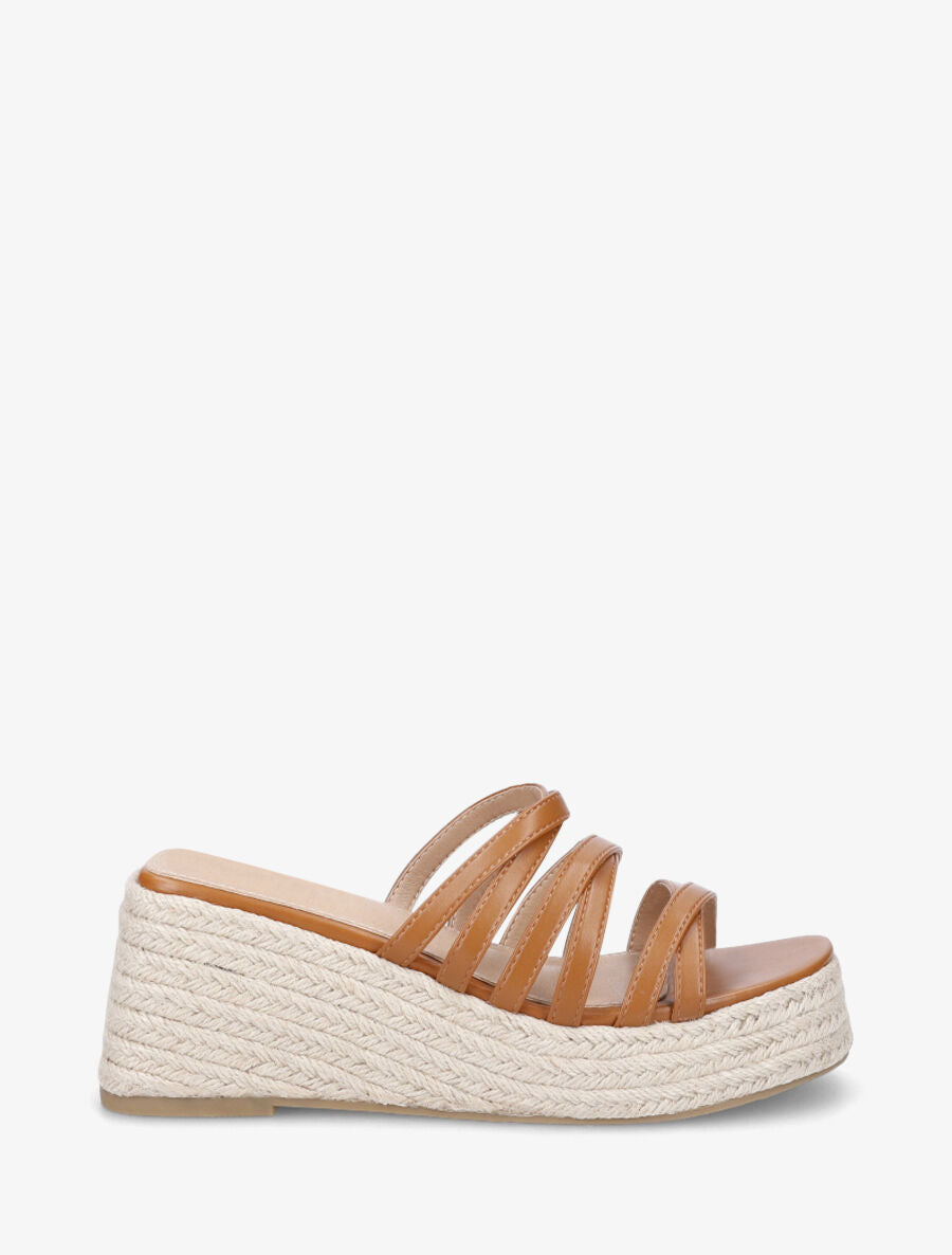 Mules compensées multibrides en simili - Camel - 1