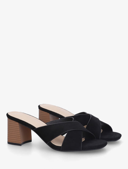 Mules croisées en suédine - Noir - 4