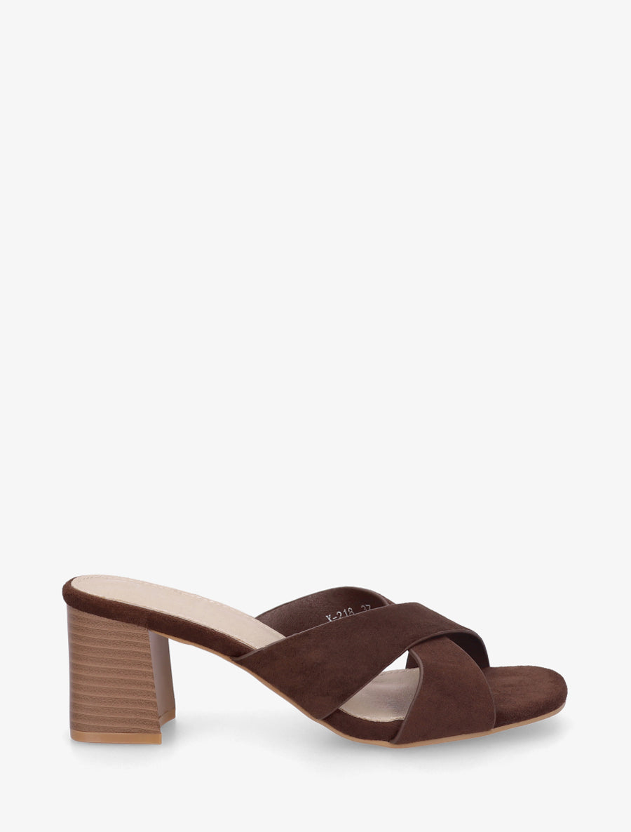 Mules croisées en suédine - Marron - 1