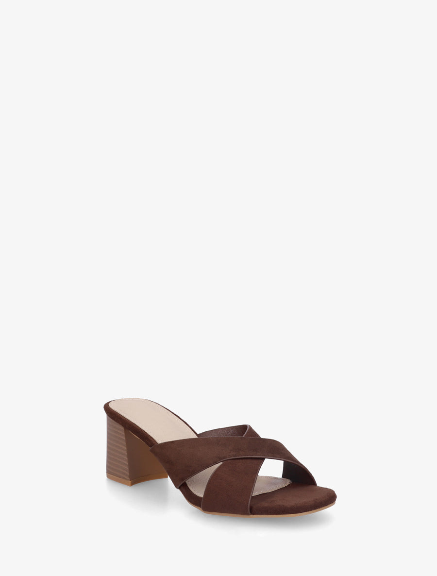 Mules croisées en suédine - Marron - 2