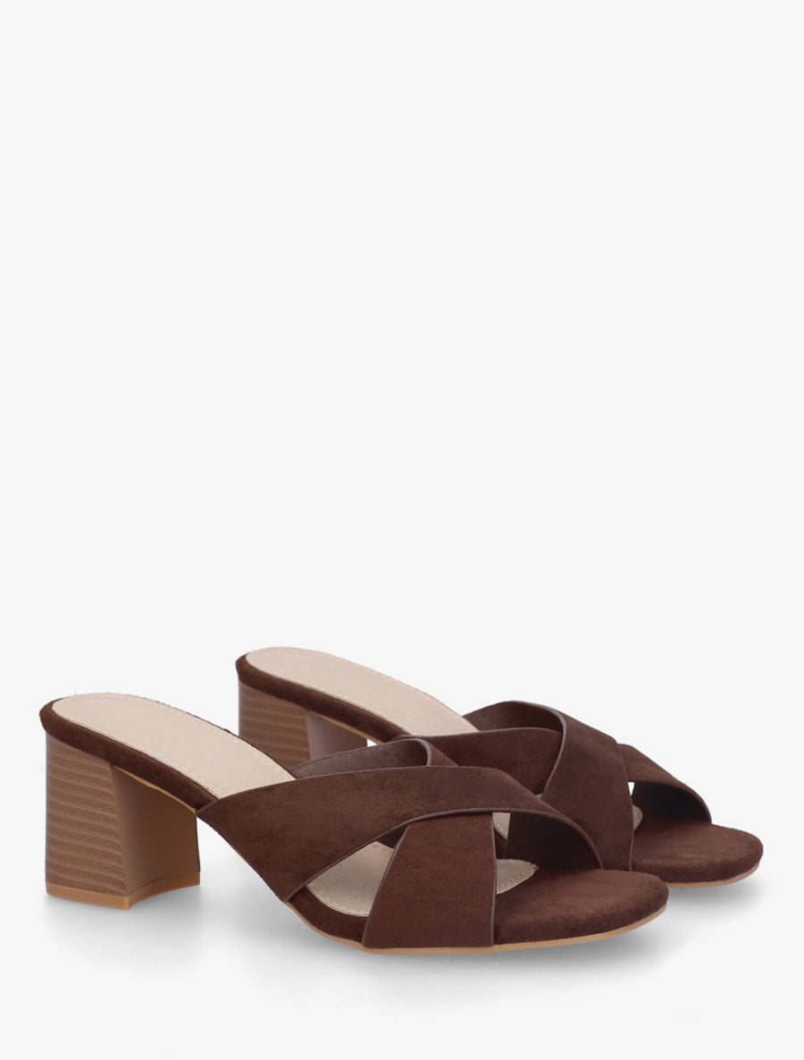 Mules croisées en suédine - Marron - 4