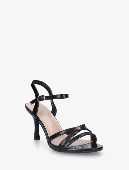 Sandales unies en simili à talon talus - Noir - 2