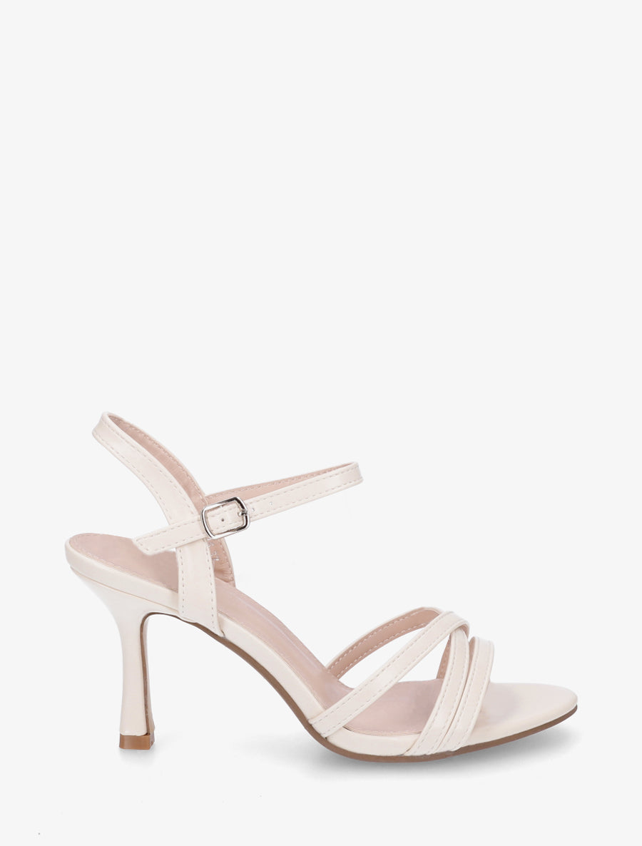 Sandales unies en simili à talon talus - Beige - 1