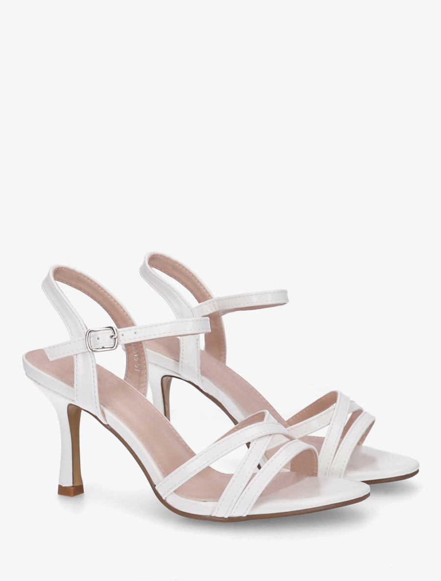 Sandales unies en simili à talon talus - Blanc - 4