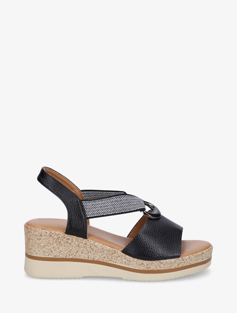 Sandales compensées en simili à enfiler - Noir - 1