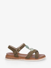 Nu-pieds en suédine à empiècement bijoux pierres - Kaki - 1