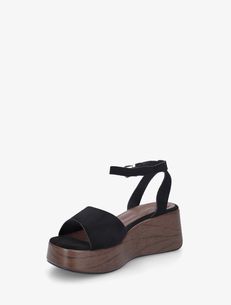 Sandales à semelle compensée effet bois - Noir - 3