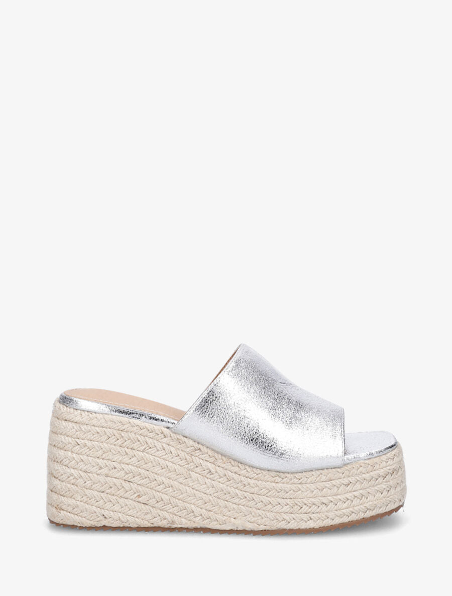 Mules compensées en simili nacré - Argent - 1