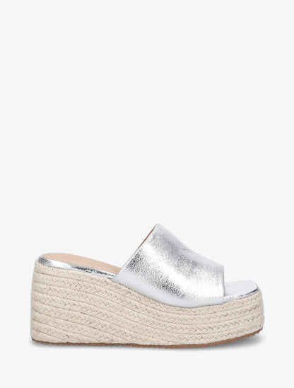 Mules compensées en simili nacré - Argent - 1