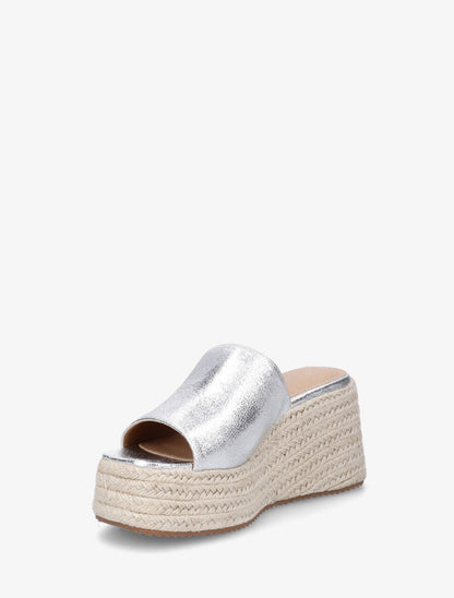 Mules compensées en simili nacré - Argent - 3