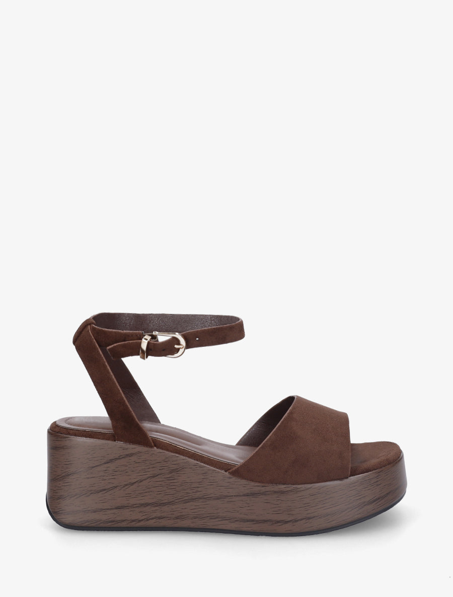 Sandales à semelle compensée effet bois - Marron - 1