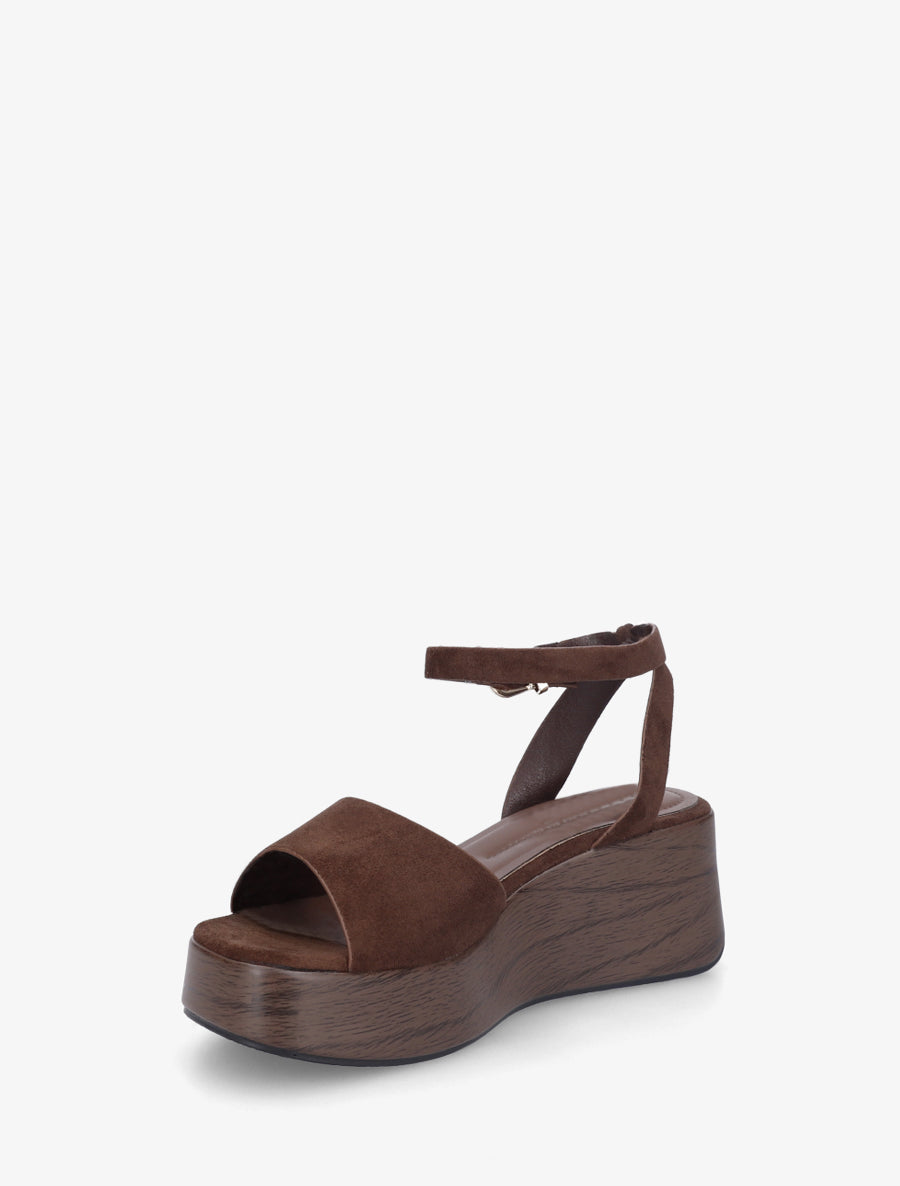 Sandales à semelle compensée effet bois - Marron - 3