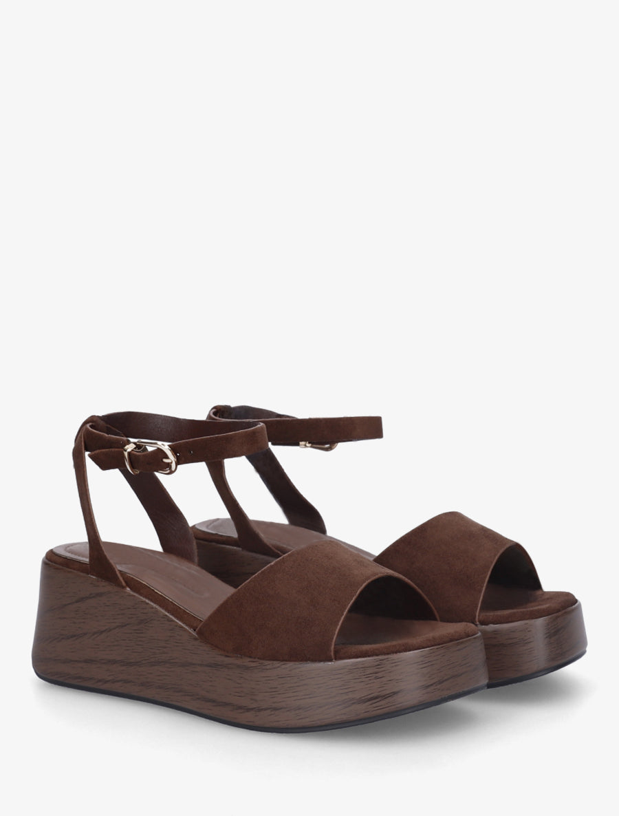 Sandales à semelle compensée effet bois - Marron - 4