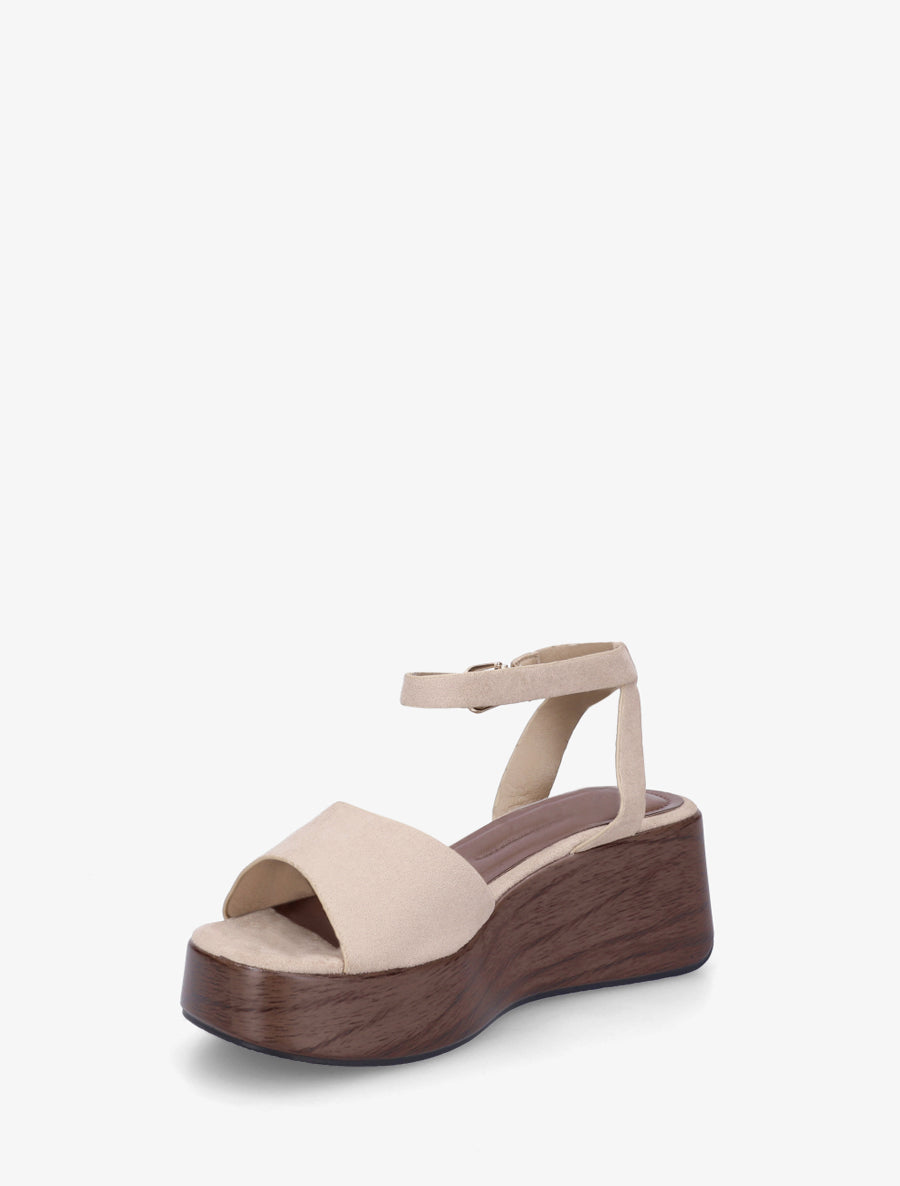 Sandales à semelle compensée effet bois - Taupe - 3